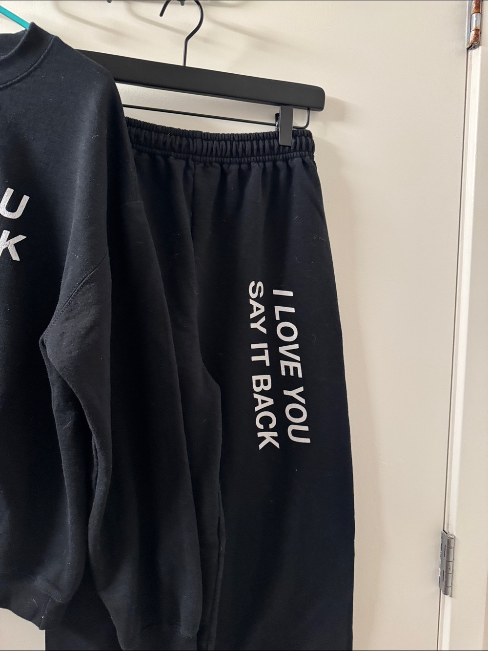 Black Graphic Sweatshirt & Joggers Set - "I LOVE YOU SAY IT BACK" - Picture 3 of 4